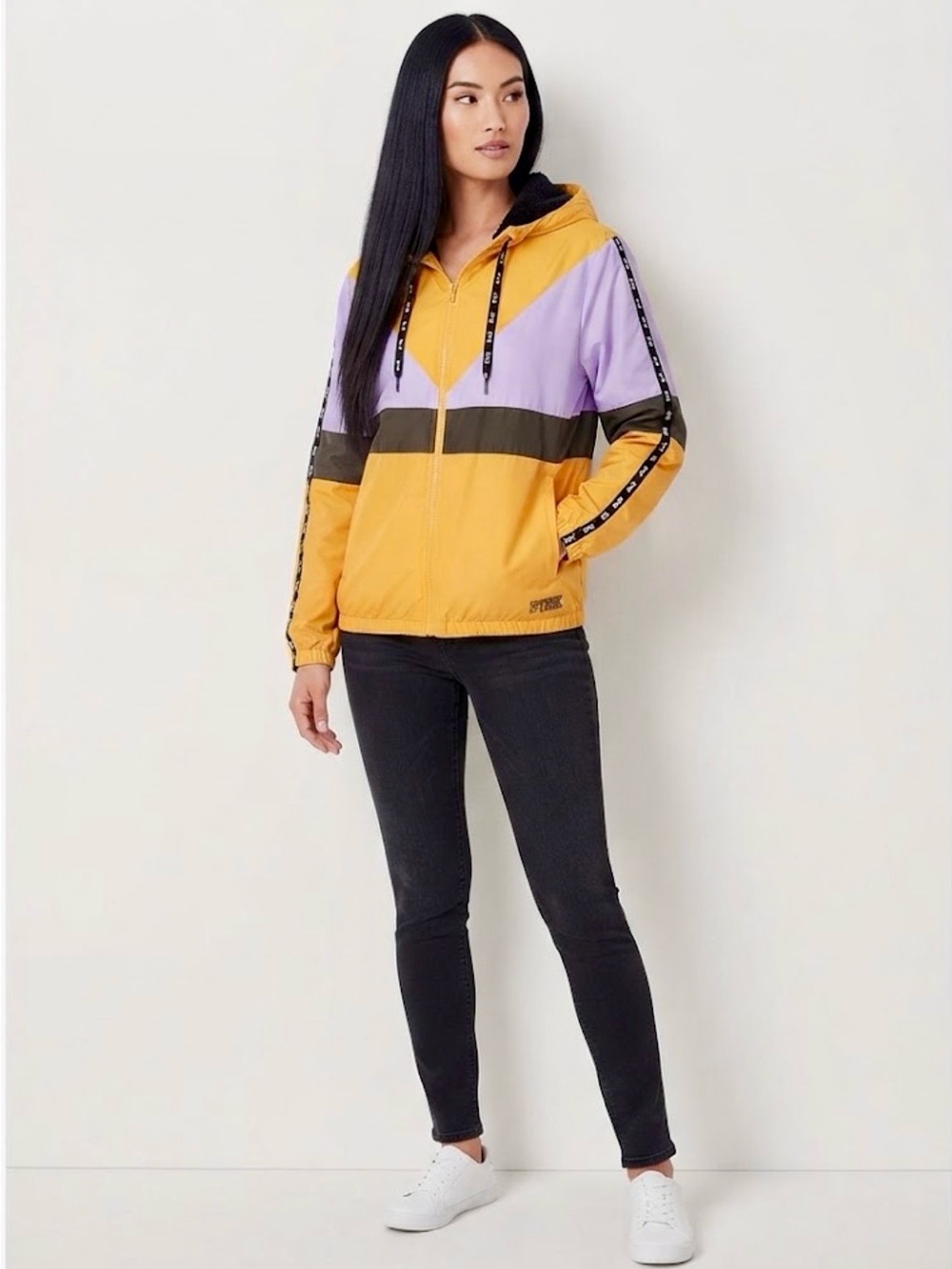 PINK Victoria’s Secret Colorblock Sherpa Lined Anorak Jacket Yellow Purple XS/S